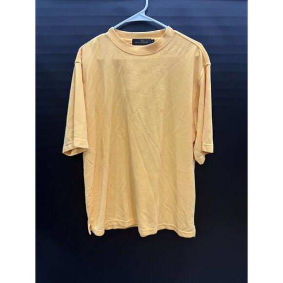 Bugatchi Uomo T-Shirt Mens L Yellow Ribbed Short Sleeve Modal Rayon Polyester - Picture 1 of 8